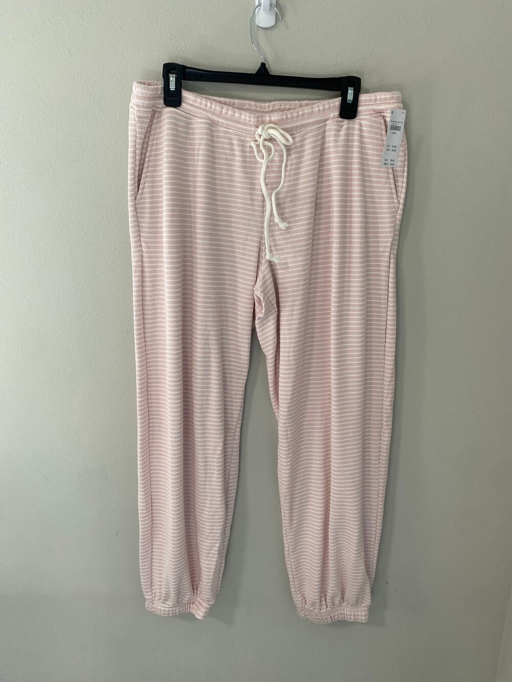 New Gilly Hicks Waffle Knit Pink/White Pajamas Lounge Pants Size Large